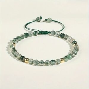 Green Aquatic Agate Beaded Bracelet Anklet 6mm Adjustable Stackable Boho Natural